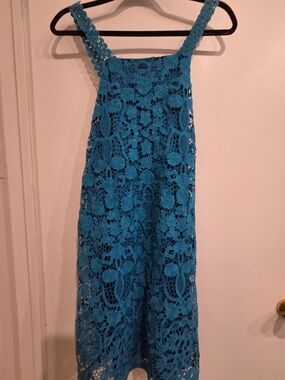 Sugar + Lips NWT Floral Guipure Lace Mini Dress Teal Blue Crochet Boho Large